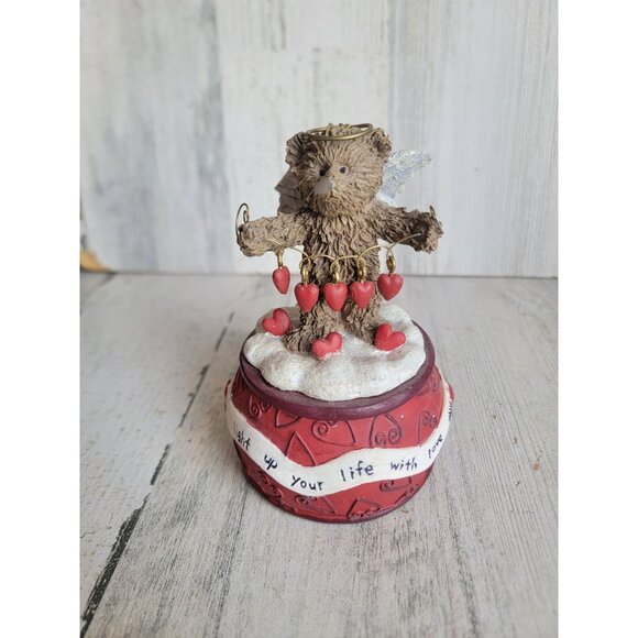 Vintage Valentine AS IS windup music box bear cupid heart home decor - Picture 1 of 11